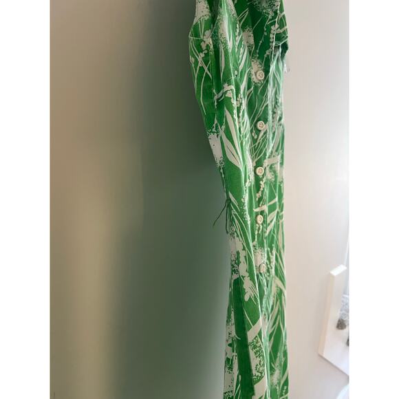 Vintage 1970s Green White Floral Sleeveless Collared Short Dress Small Medium JL - Picture 4 of 6